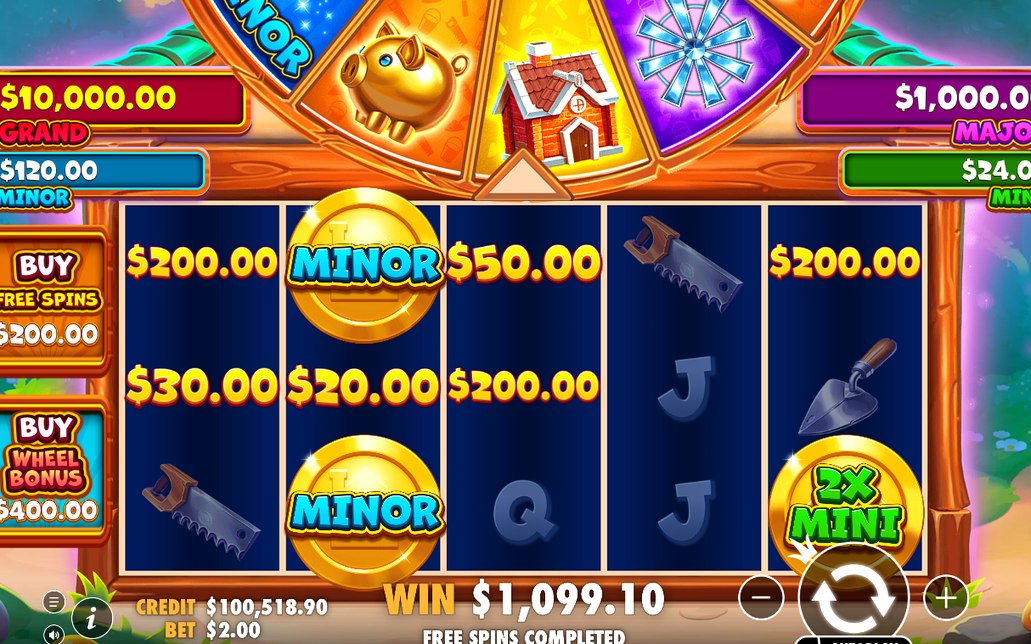 Win screen showing the payout for the winning combination