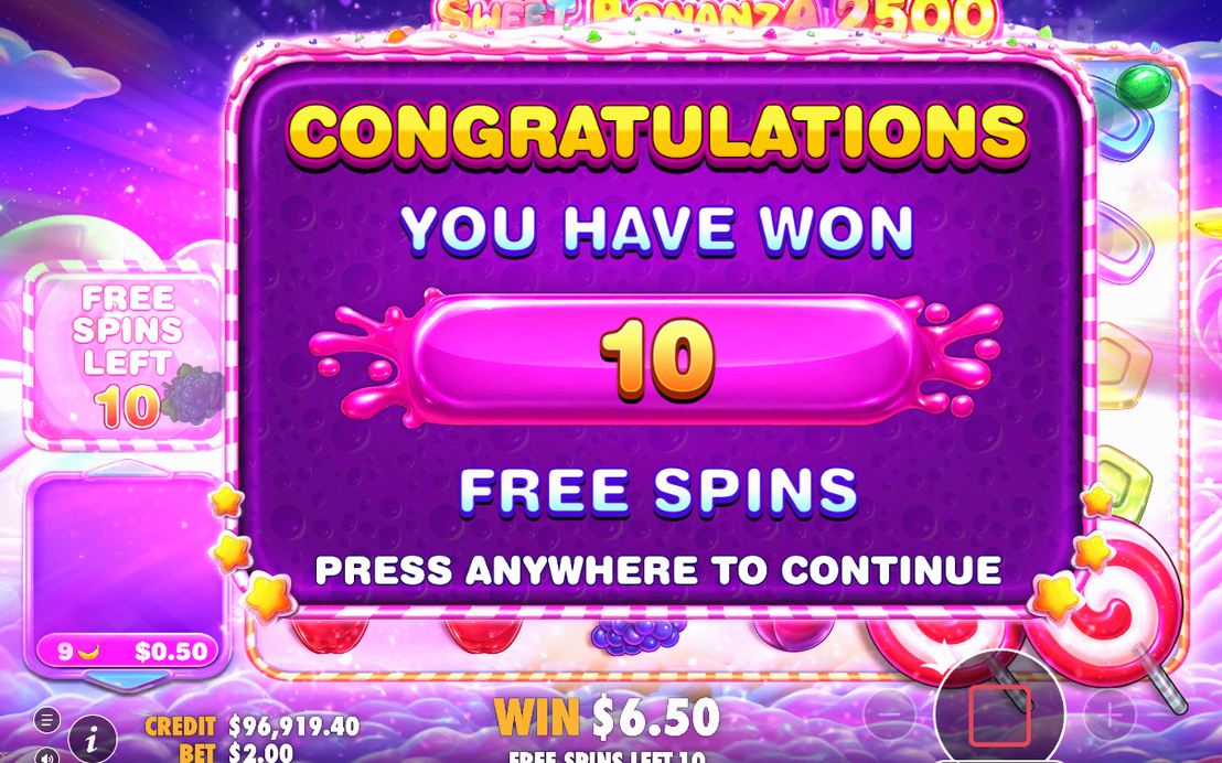 Continuing Free Spins after three more scatters land