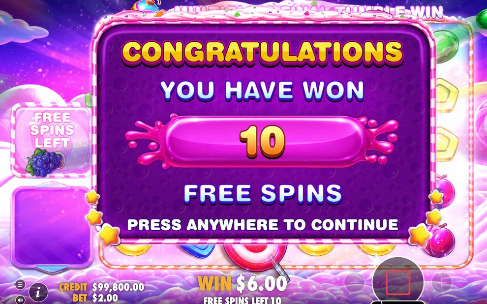 Free Spins round opening after four lollipop scatters land